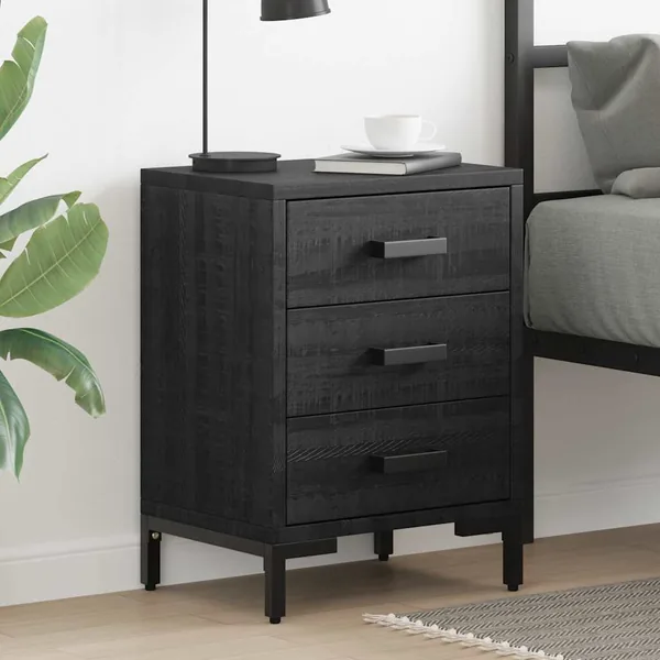 Tables de chevet 2 pcs Noir 40x30x55 cm Bois de pin massif