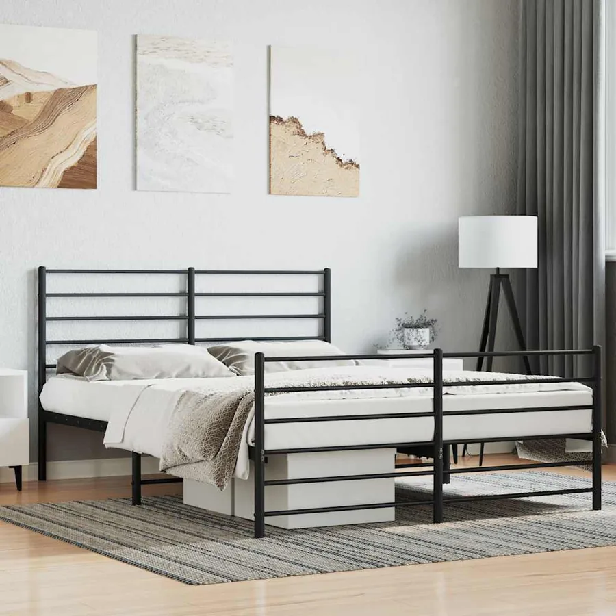 Cadre de lit métal sans matelas avec pied de lit noir 120x200cm