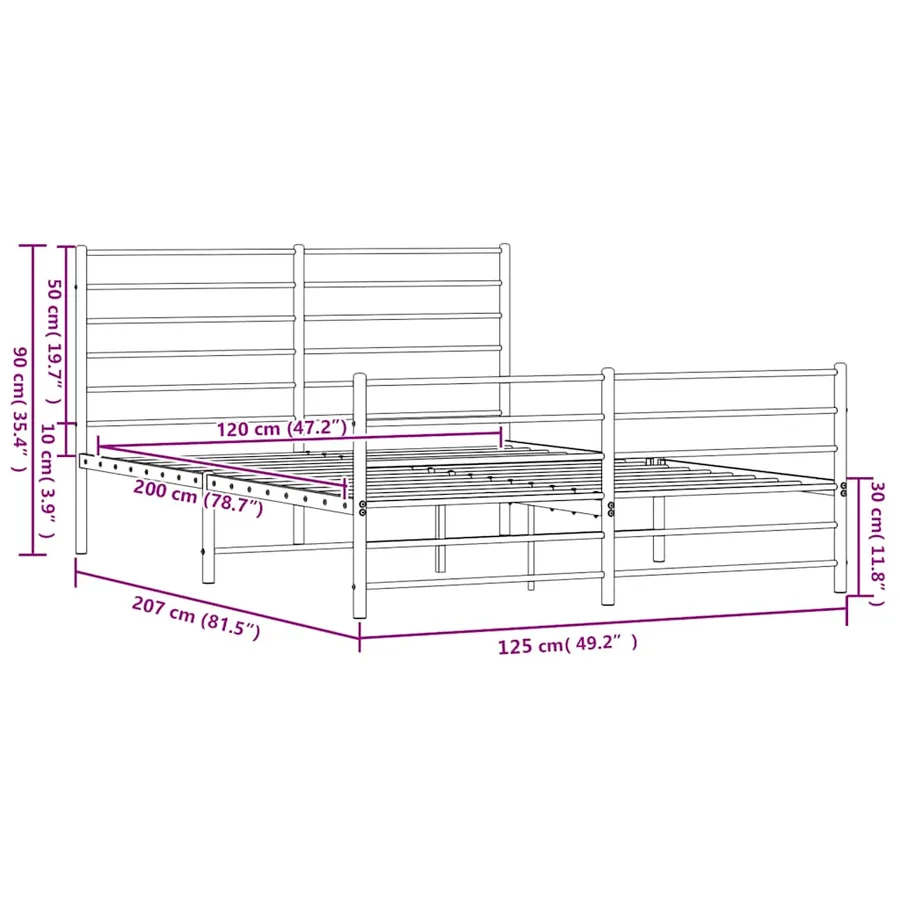 Cadre de lit métal sans matelas avec pied de lit noir 120x200cm - 10