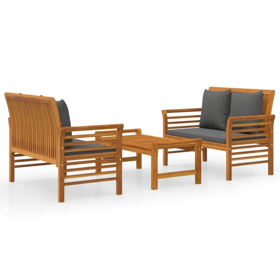 Salon de jardin 3 pcs avec coussins bois massif d'acacia - 2