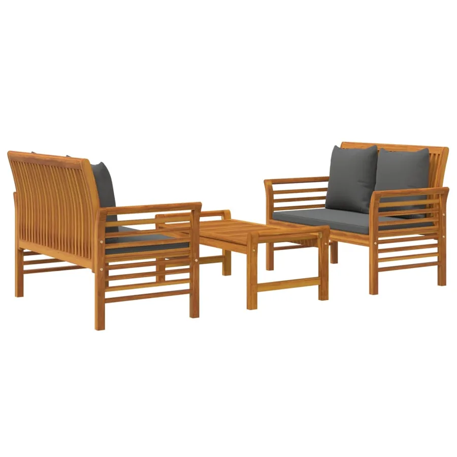 Salon de jardin 3 pcs avec coussins bois massif d'acacia - 3