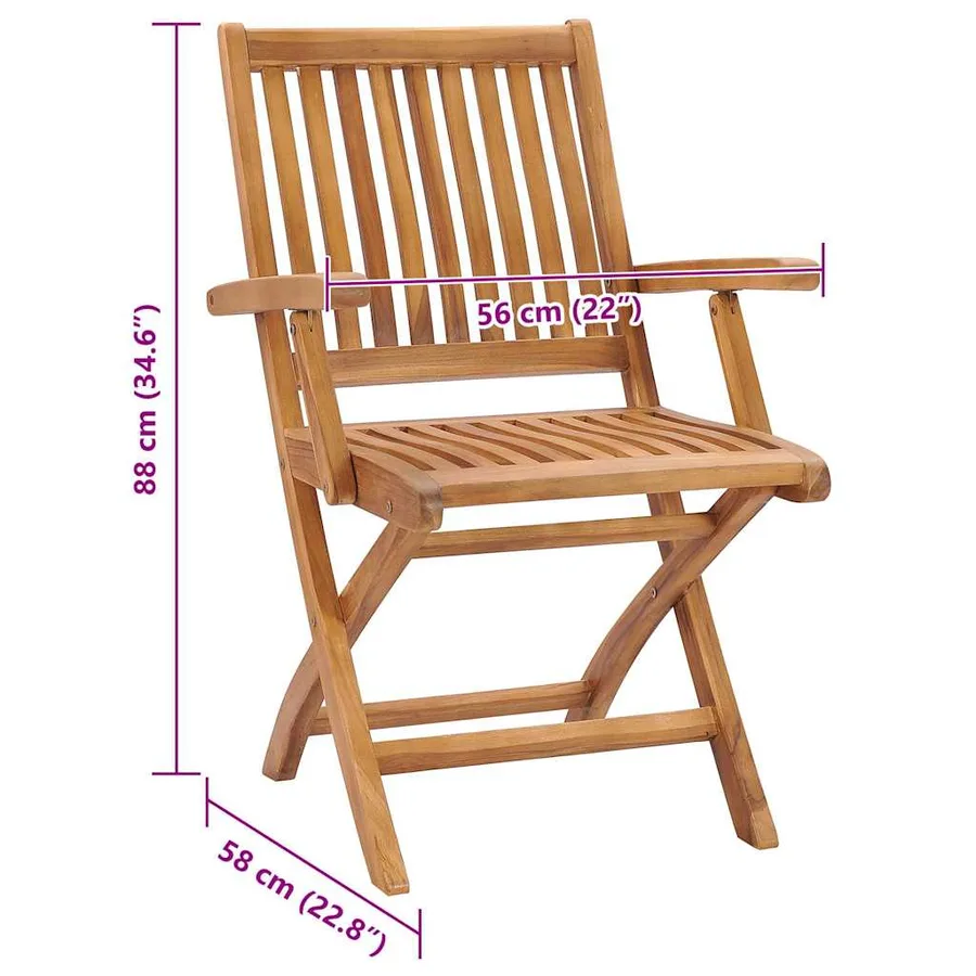 Chaises pliables de jardin avec coussins lot de 8 Teck solide - 11