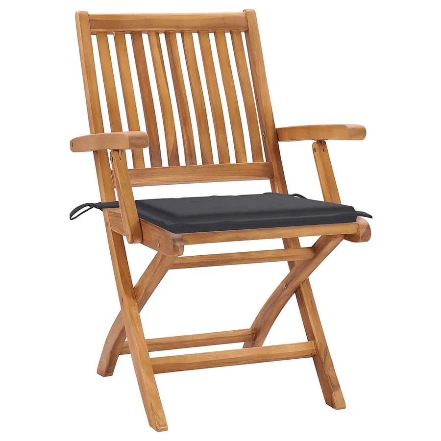 Chaises pliables de jardin avec coussins lot de 8 Teck solide - 2