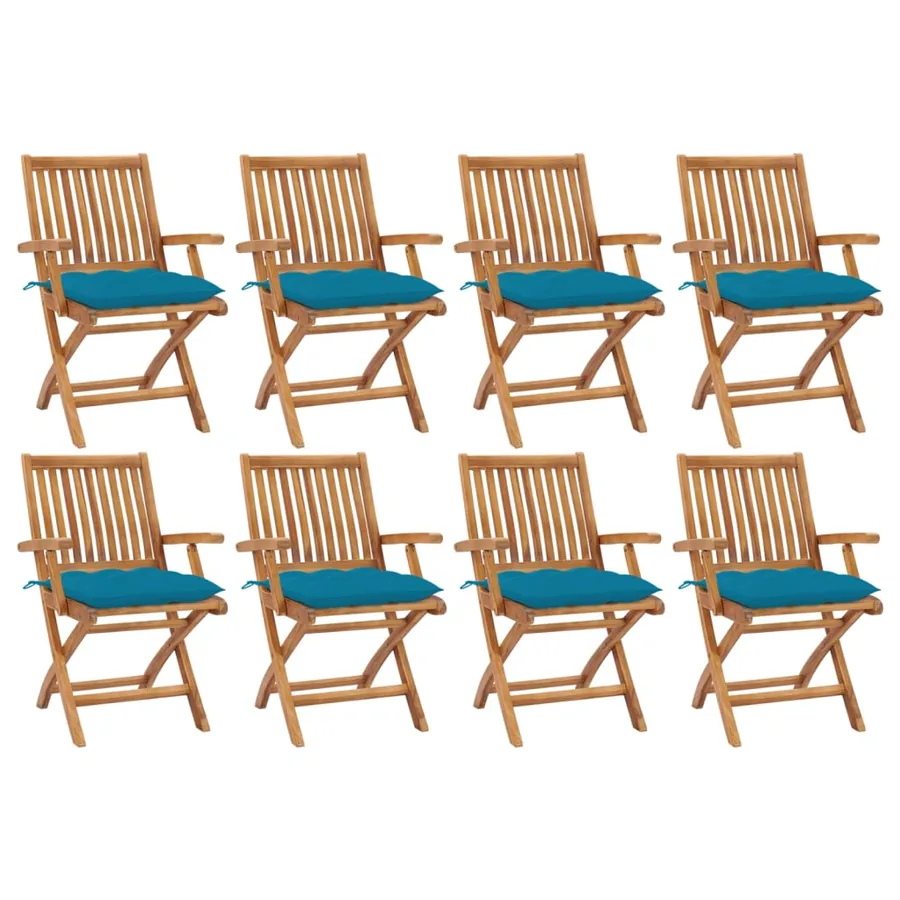Chaises pliables de jardin avec coussins lot de 8 Teck solide