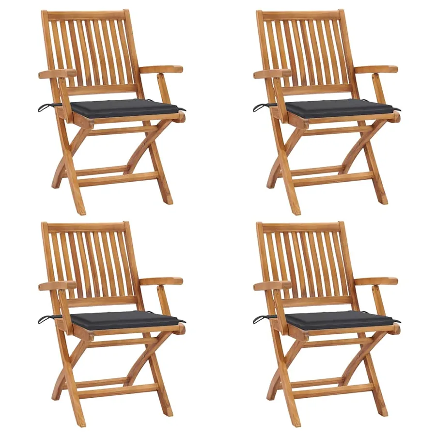 Chaises pliables de jardin avec coussins lot de 4 Teck solide