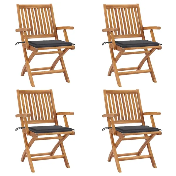 Chaises pliables de jardin avec coussins lot de 4 Teck solide
