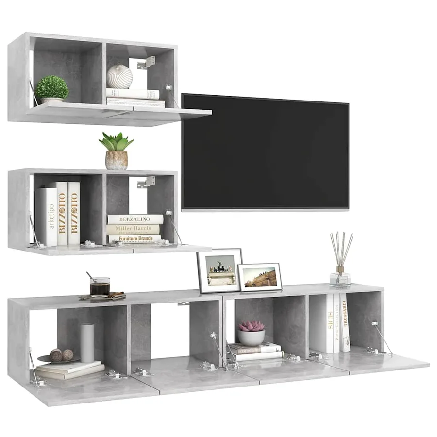 Ensemble de meubles TV 4 pcs Gris béton Bois d'ingénierie - 5