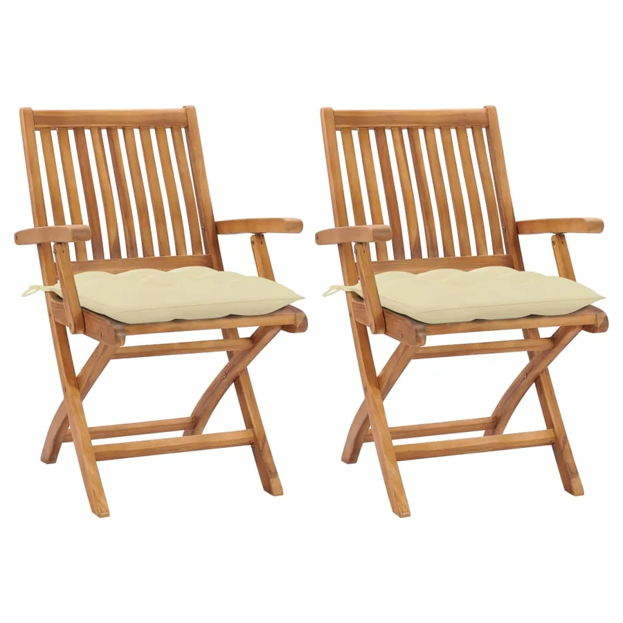 Chaises de jardin lot de 2 avec coussins bleu clair Teck massif - 25