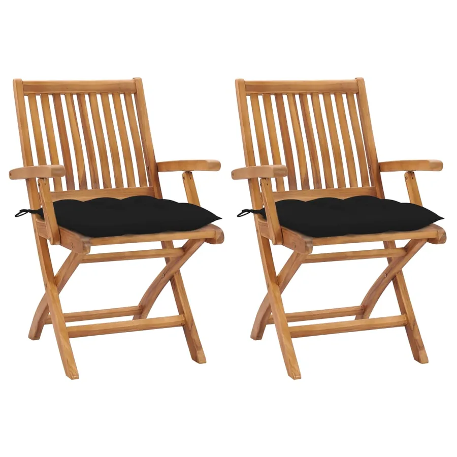 Chaises de jardin lot de 2 avec coussins bleu clair Teck massif - 49