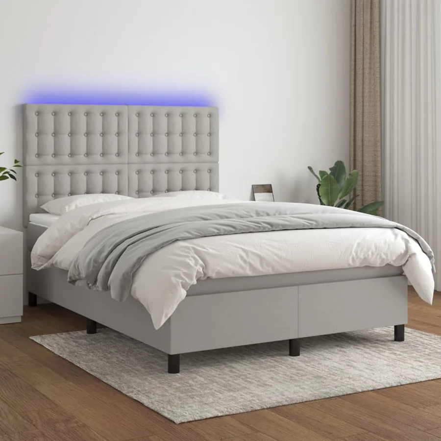 Sommier à lattes de lit et matelas et LED Gris clair 140x200 cm