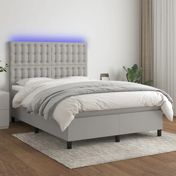 Sommier à lattes de lit et matelas et LED Gris clair 140x200 cm