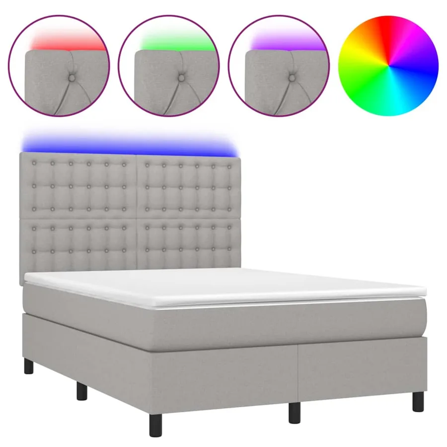 Sommier à lattes de lit et matelas et LED Gris clair 140x200 cm - 2