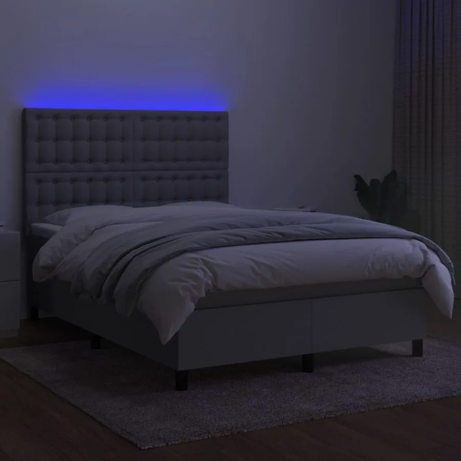 Sommier à lattes de lit et matelas et LED Gris clair 140x200 cm - 4