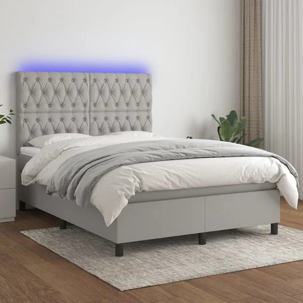 Sommier à lattes de lit et matelas et LED Gris clair 140x200 cm
