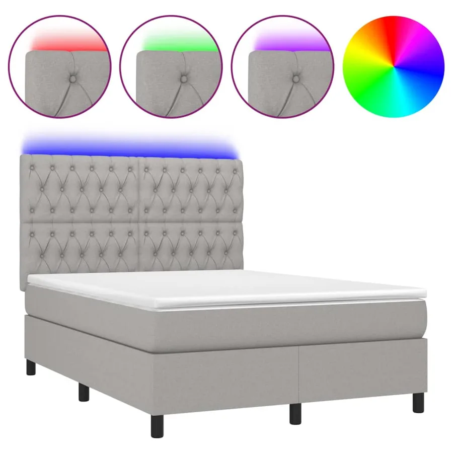Sommier à lattes de lit et matelas et LED Gris clair 140x200 cm - 2