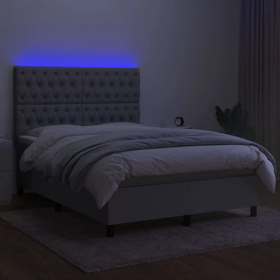 Sommier à lattes de lit et matelas et LED Gris clair 140x200 cm - 4