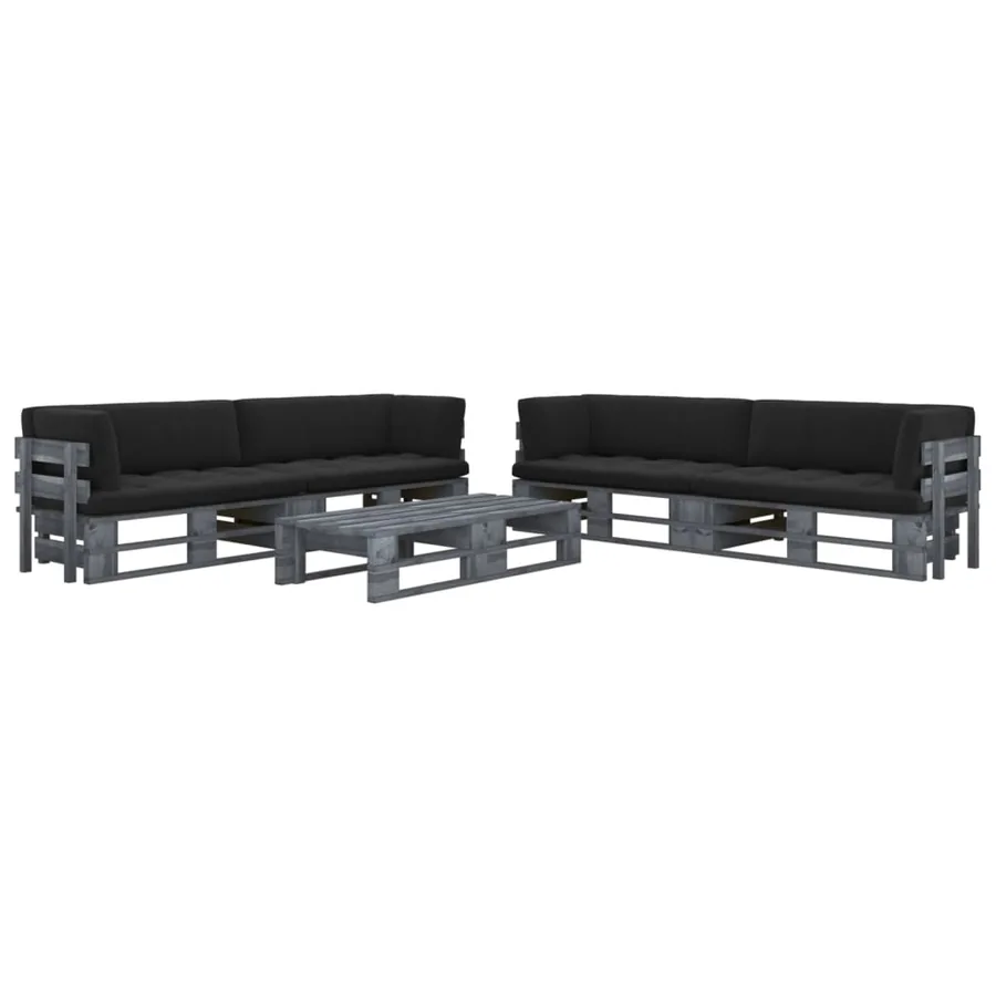 Salon de jardin palette 6pcs avec coussins Pin imprégné de gris