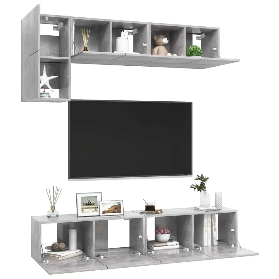 Ensemble de meubles TV 5 pcs Gris béton Bois d'ingénierie - 3