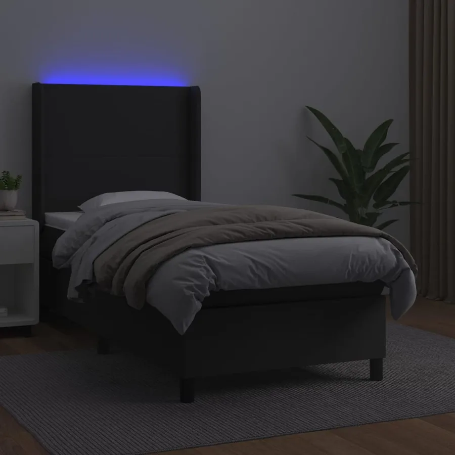 Sommier à lattes de lit matelas LED Noir 100x200cm Similicuir - 3