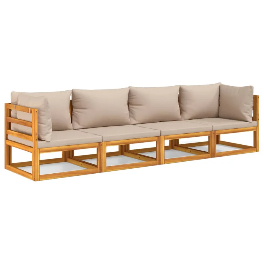 Salon de jardin 4 pcs avec coussins taupe bois massif - 2