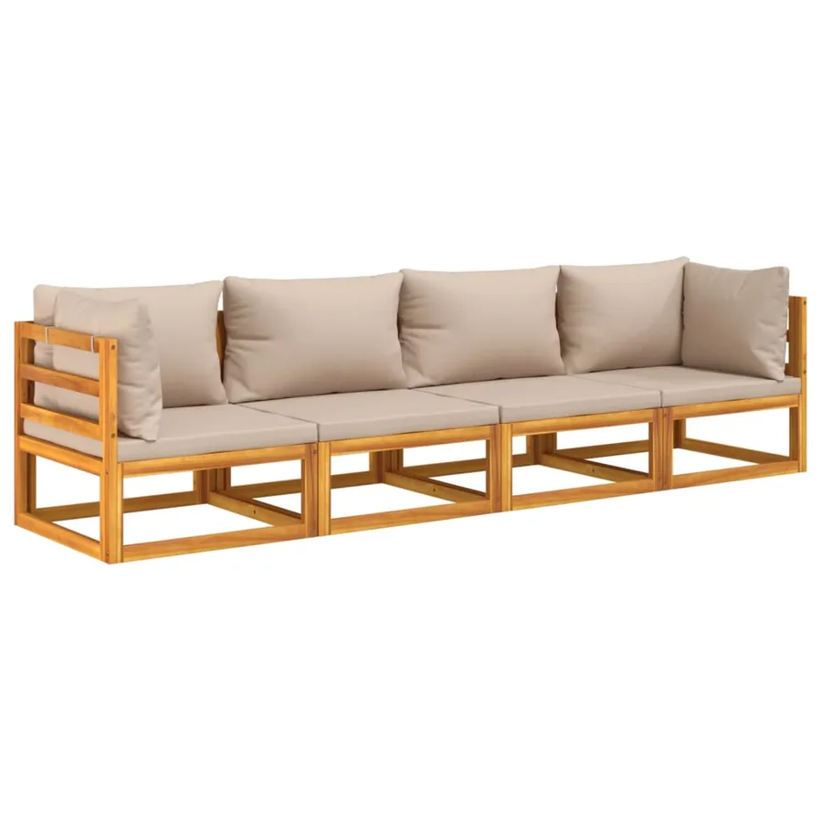 Salon de jardin 4 pcs avec coussins taupe bois massif - 3
