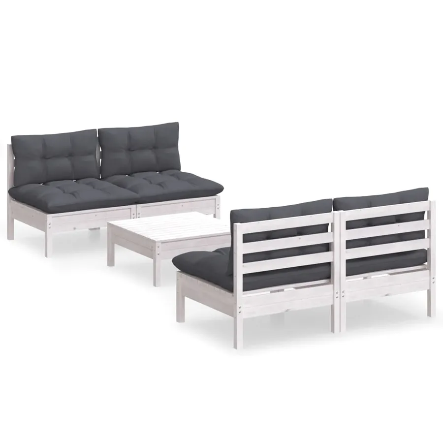 Salon de jardin 5 pcs avec coussins anthracite bois de pin - 2
