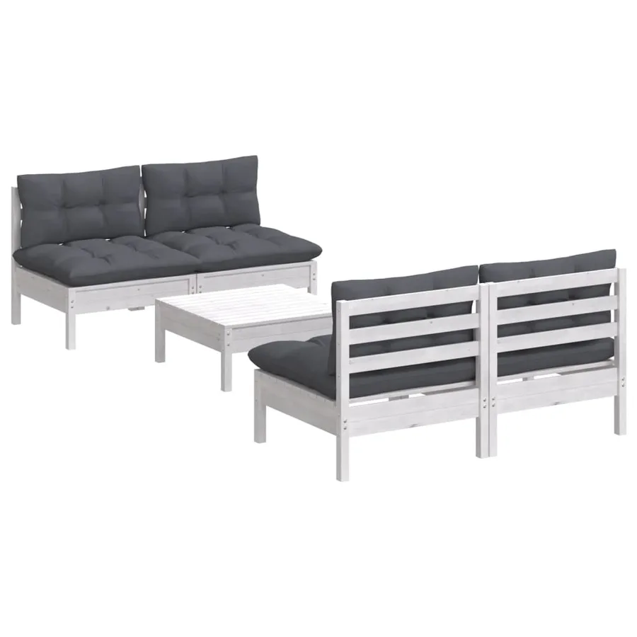 Salon de jardin 5 pcs avec coussins anthracite bois de pin - 3