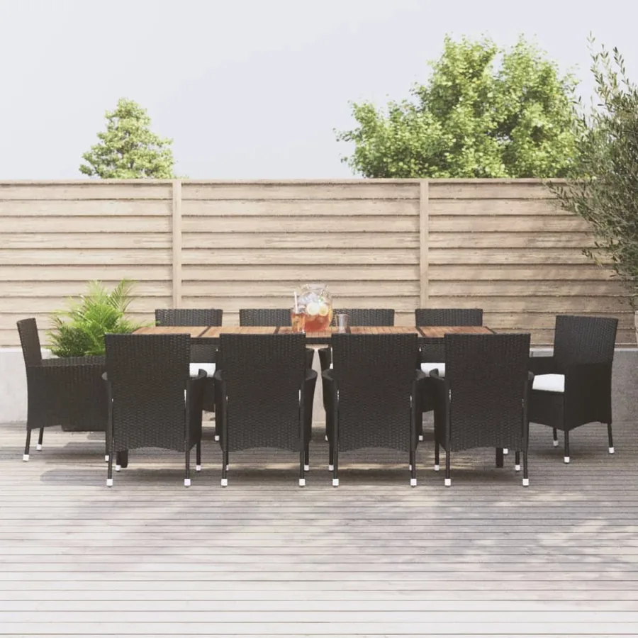 Ensemble à manger de jardin 11 pcs coussins noir résine tressée