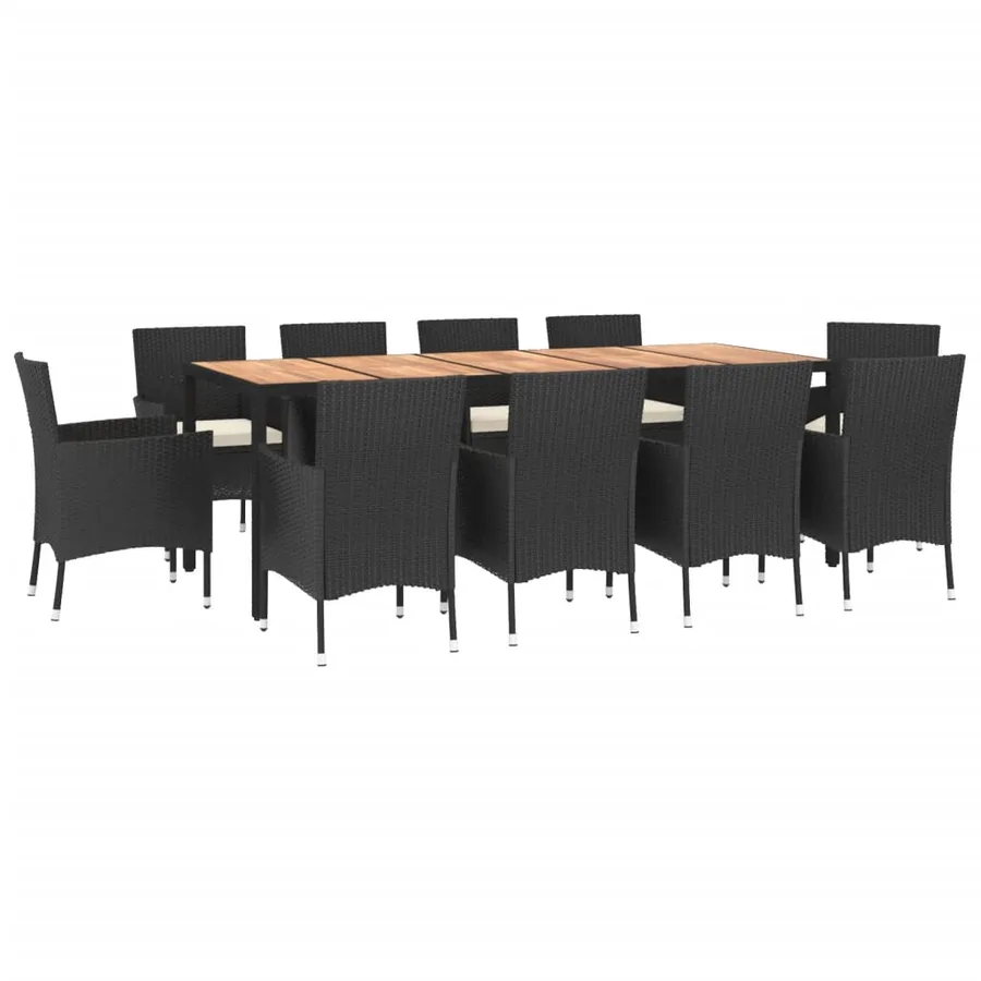 Ensemble à manger de jardin 11 pcs coussins noir résine tressée - 3