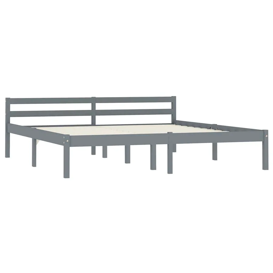 Cadre de lit sans matelas gris bois massif de pin 180x200 cm - 2