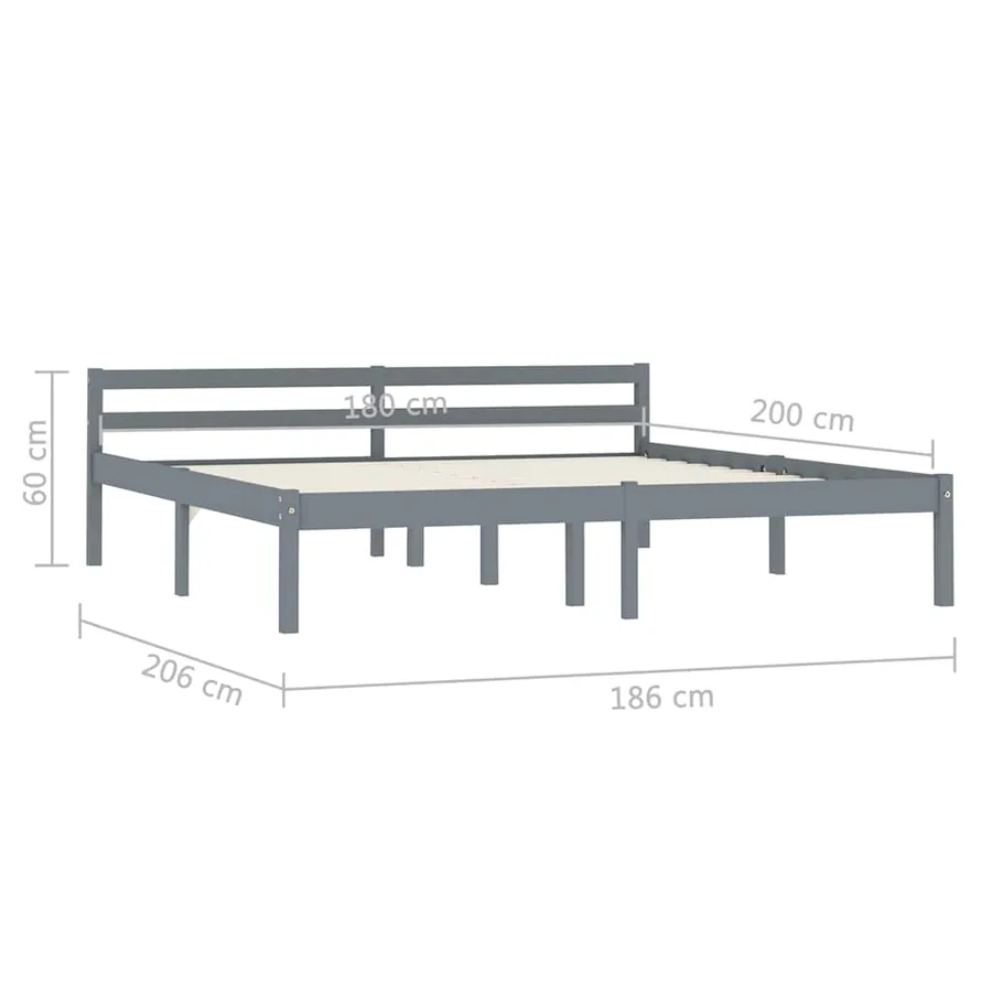 Cadre de lit sans matelas gris bois massif de pin 180x200 cm - 7
