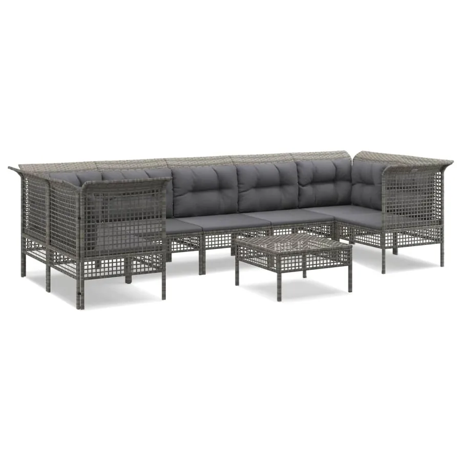 Salon de jardin 8 pcs avec coussins Gris Résine tressée - 2