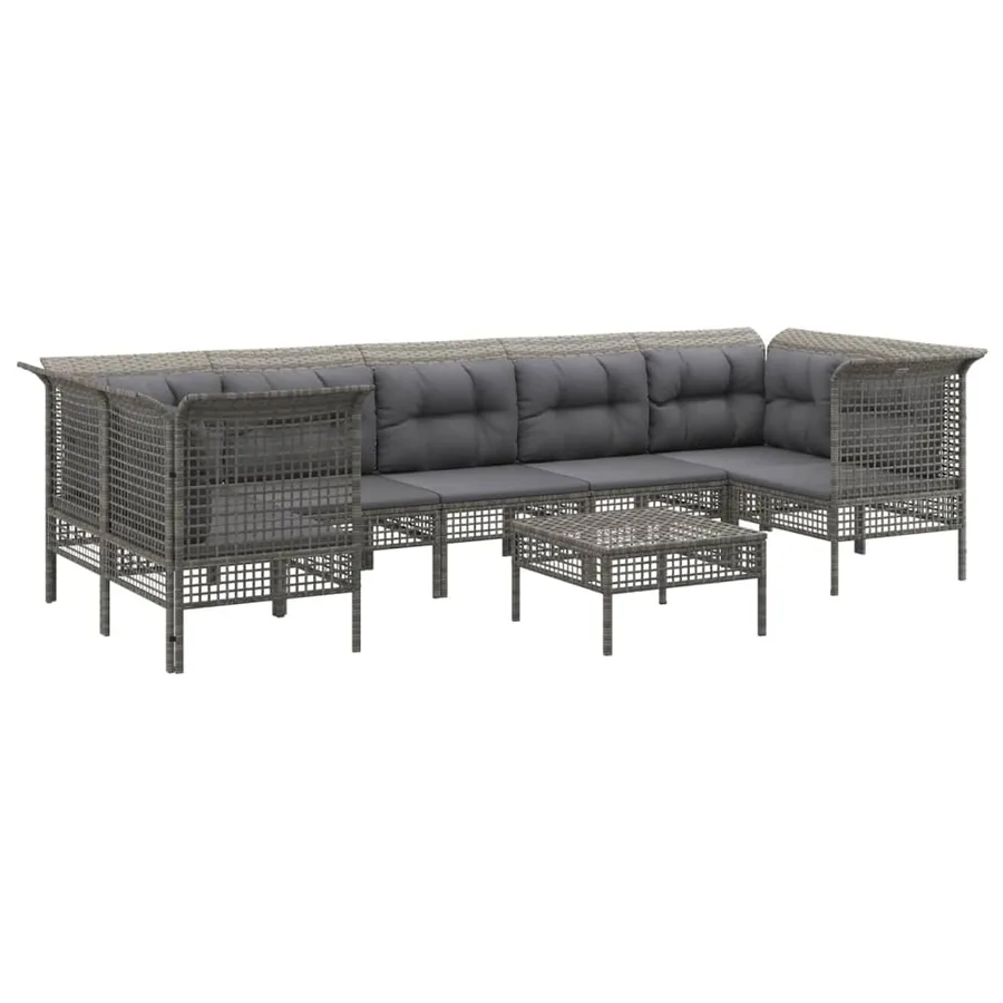 Salon de jardin 8 pcs avec coussins Gris Résine tressée - 3