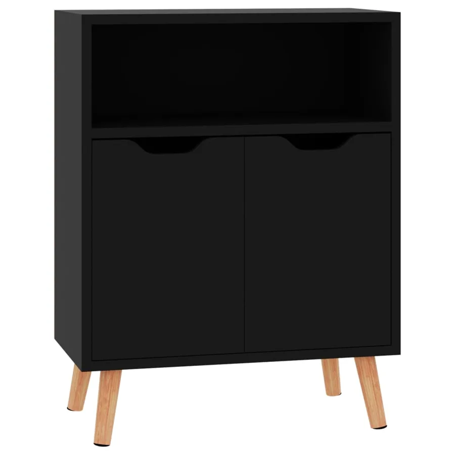 Buffet noir brillant 60x30x72 cm bois d'ingénierie - 2