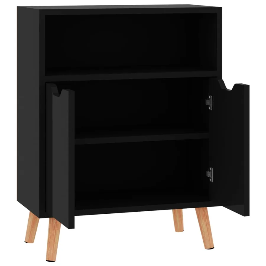 Buffet noir brillant 60x30x72 cm bois d'ingénierie - 5