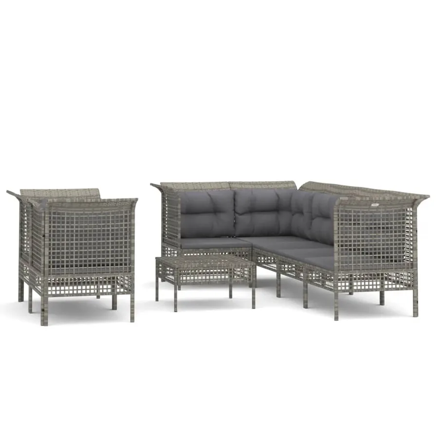 Salon de jardin 8 pcs avec coussins Gris Résine tressée - 2