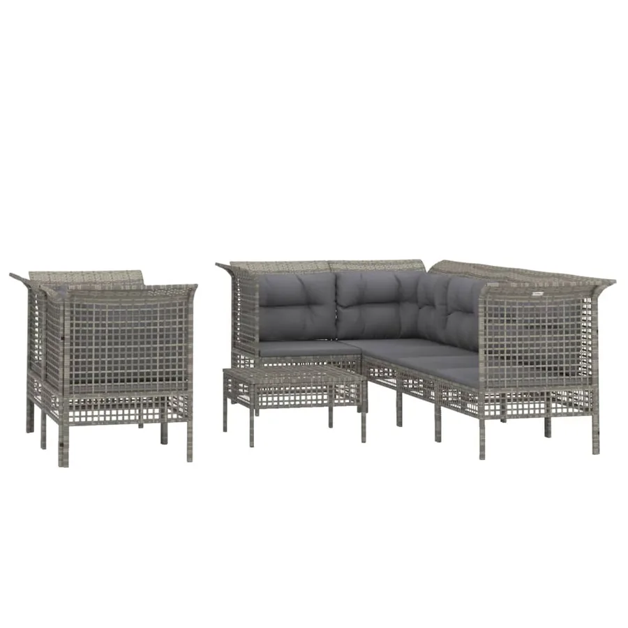 Salon de jardin 8 pcs avec coussins Gris Résine tressée - 3