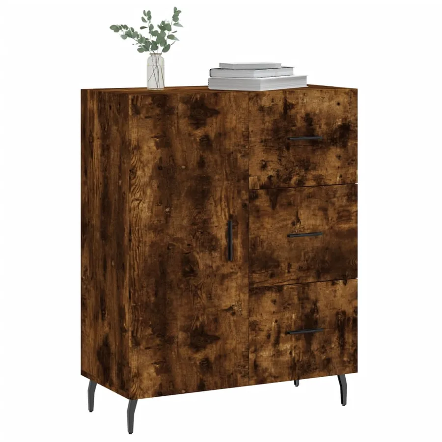 Buffet chêne fumé 69,5x34x90 cm bois d'ingénierie - 3