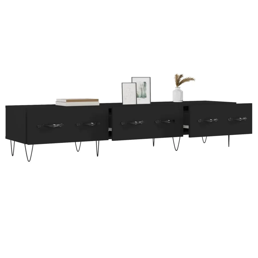 Meuble TV noir 150x36x30 cm bois d'ingénierie - 4