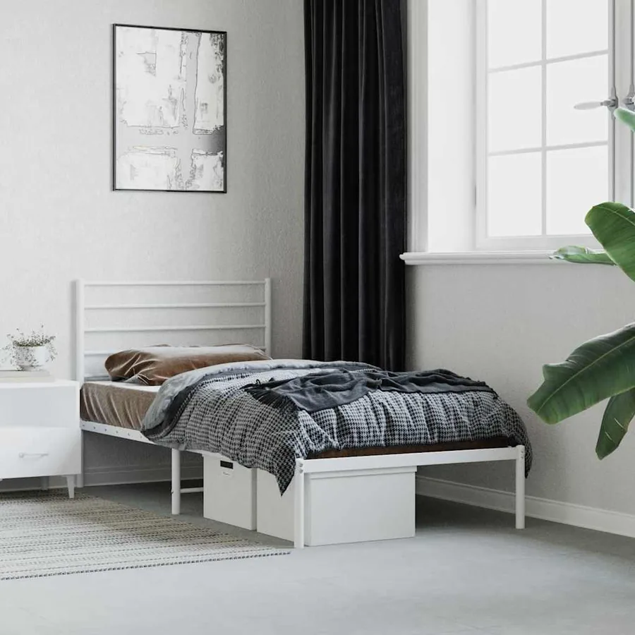 Cadre de lit métal sans matelas avec tête de lit blanc 90x200cm