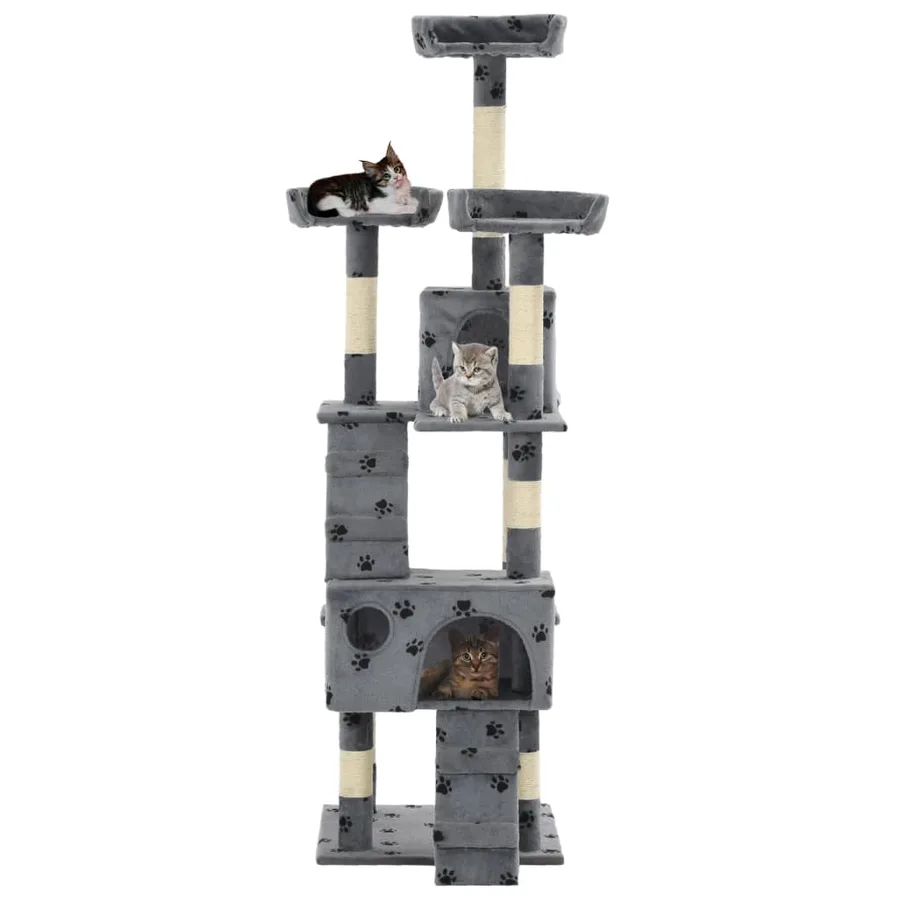 Arbre à chat et griffoirs Sisal 170cm Empreintes de pattes Gris - 2