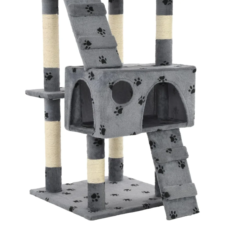 Arbre à chat et griffoirs Sisal 170cm Empreintes de pattes Gris - 7