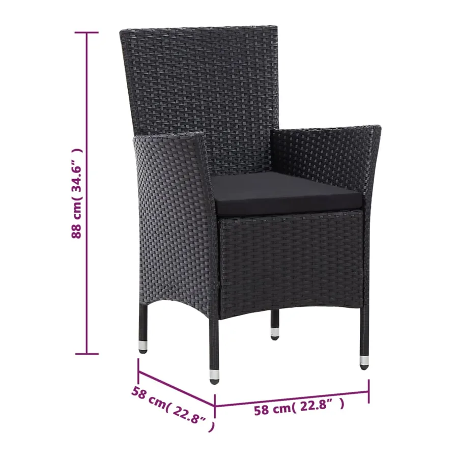 Ensemble à manger d'extérieur 9pcs coussins résine tressée noir - 12