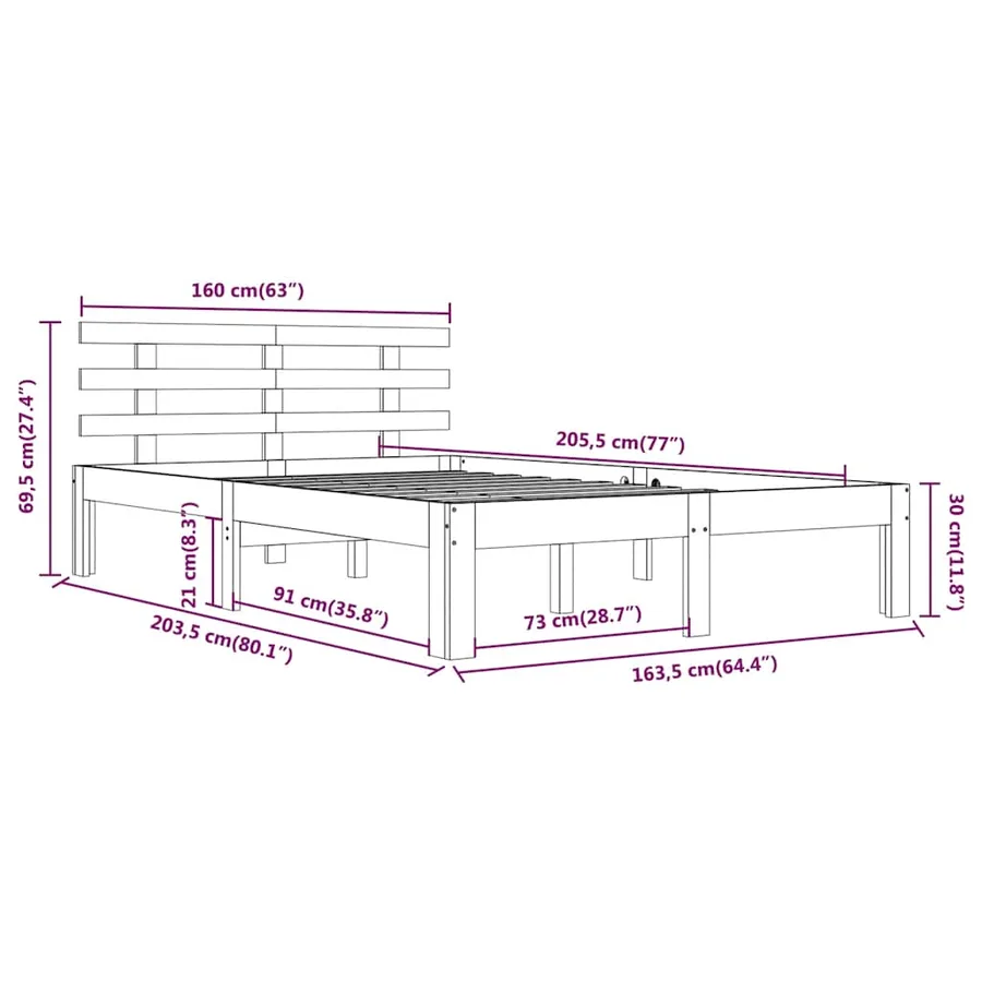Cadre de lit sans matelas bois massif 160x200 cm - 8