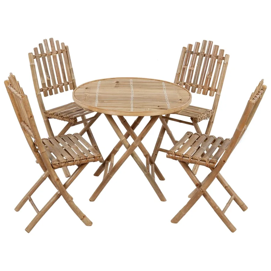 Ensemble à manger d'extérieur pliable 5pcs avec coussins Bambou - 2