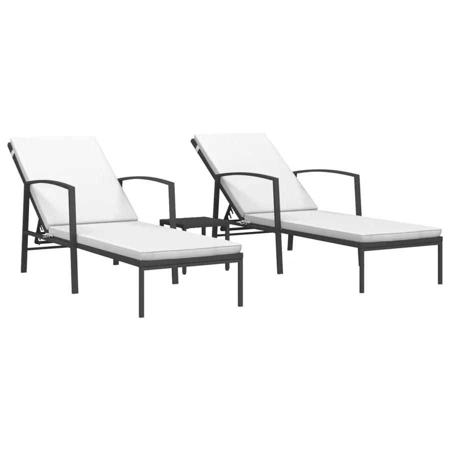 Chaises longues lot de 2 avec table résine tressée noir - 2