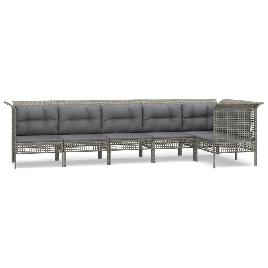 Salon de jardin 6 pcs avec coussins Gris Résine tressée - 2
