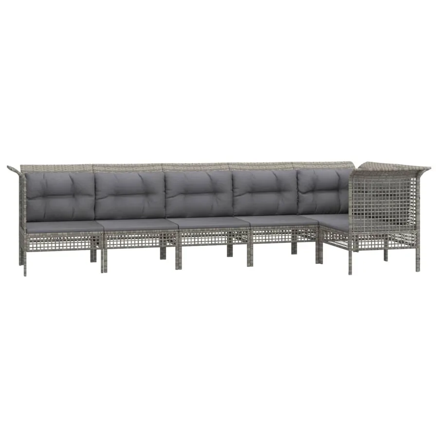 Salon de jardin 6 pcs avec coussins Gris Résine tressée - 3