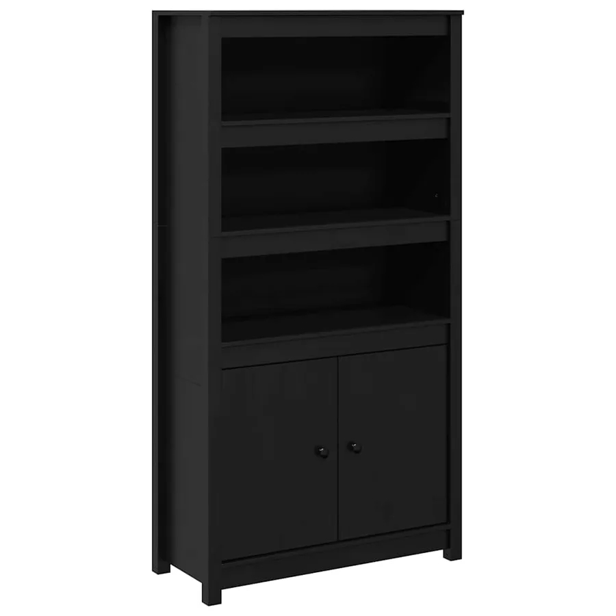 Buffet haut Noir 80x35x154 cm Bois massif de pin - 2