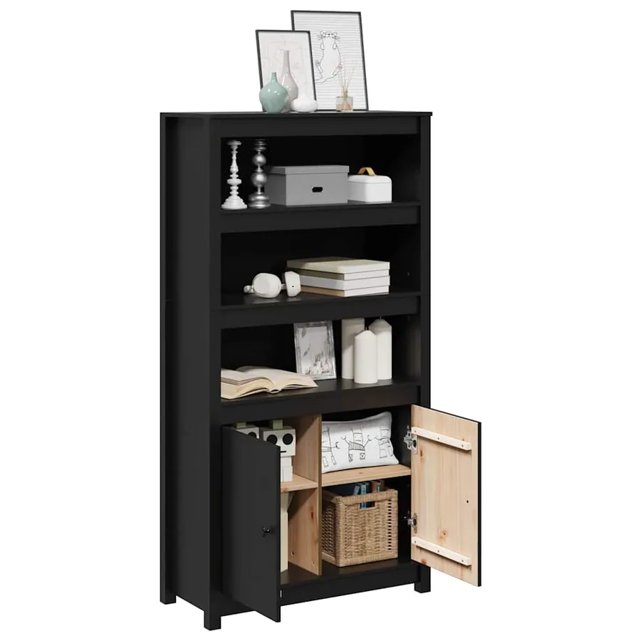 Buffet haut Noir 80x35x154 cm Bois massif de pin - 4